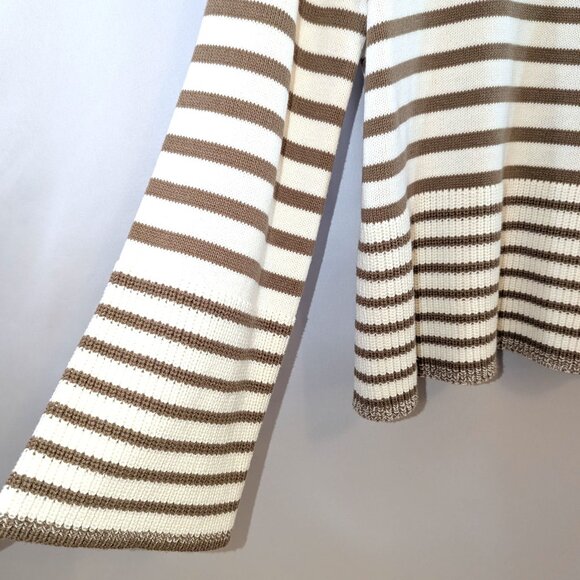 NWT Cece | Cream & Tan Turtleneck Stripe Sweater with Bell Sleeves | Size Medium - Picture 4 of 10